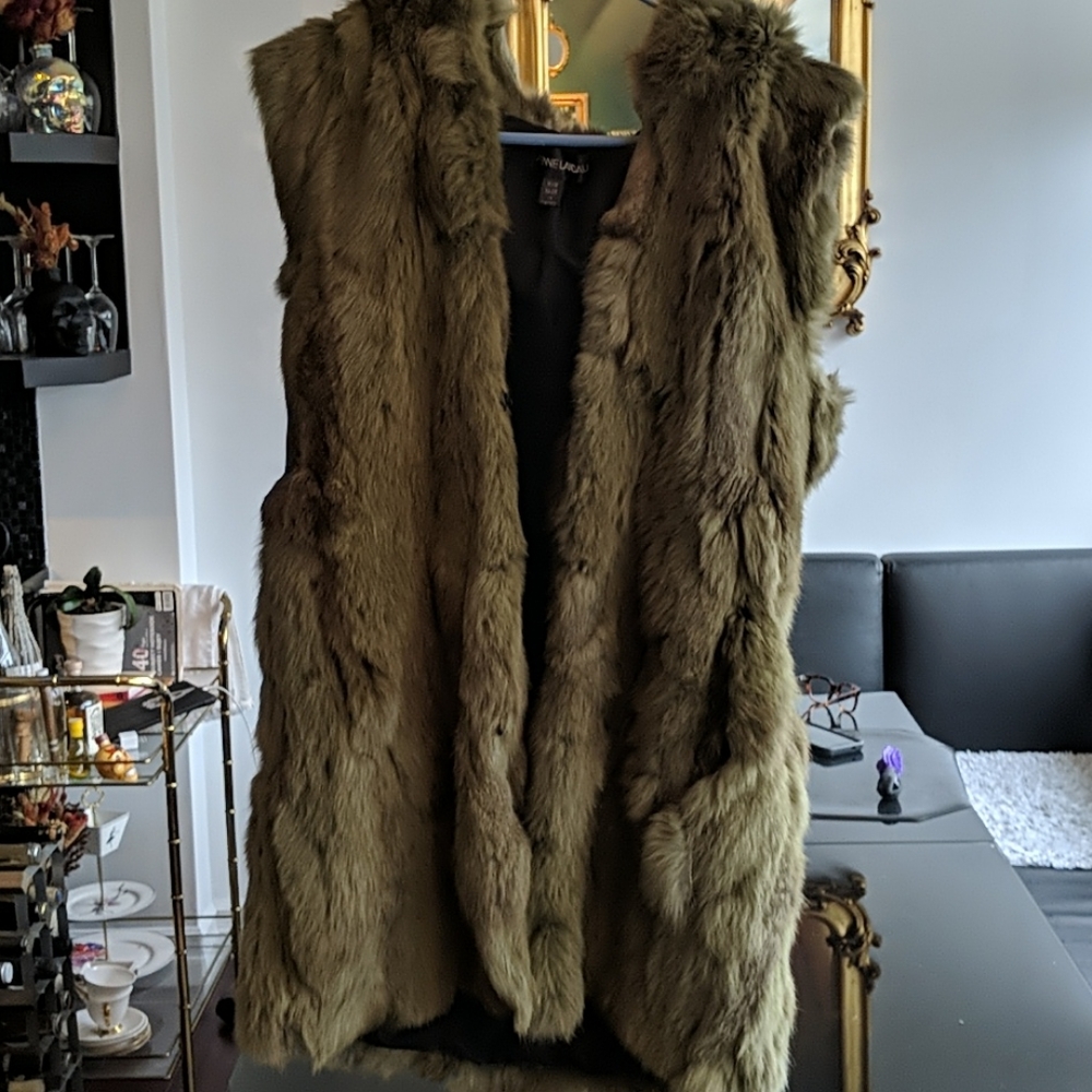 Adrienne Landau rabbit fur green vest with hood